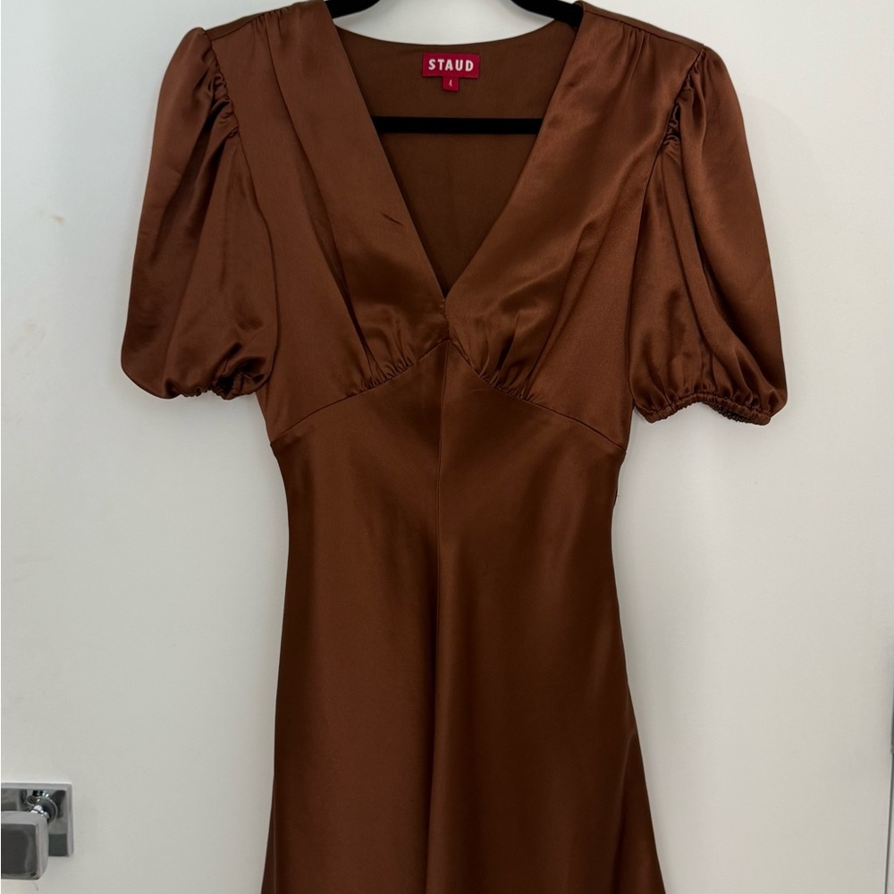 STAUD Chocolate Brown Midi Dress